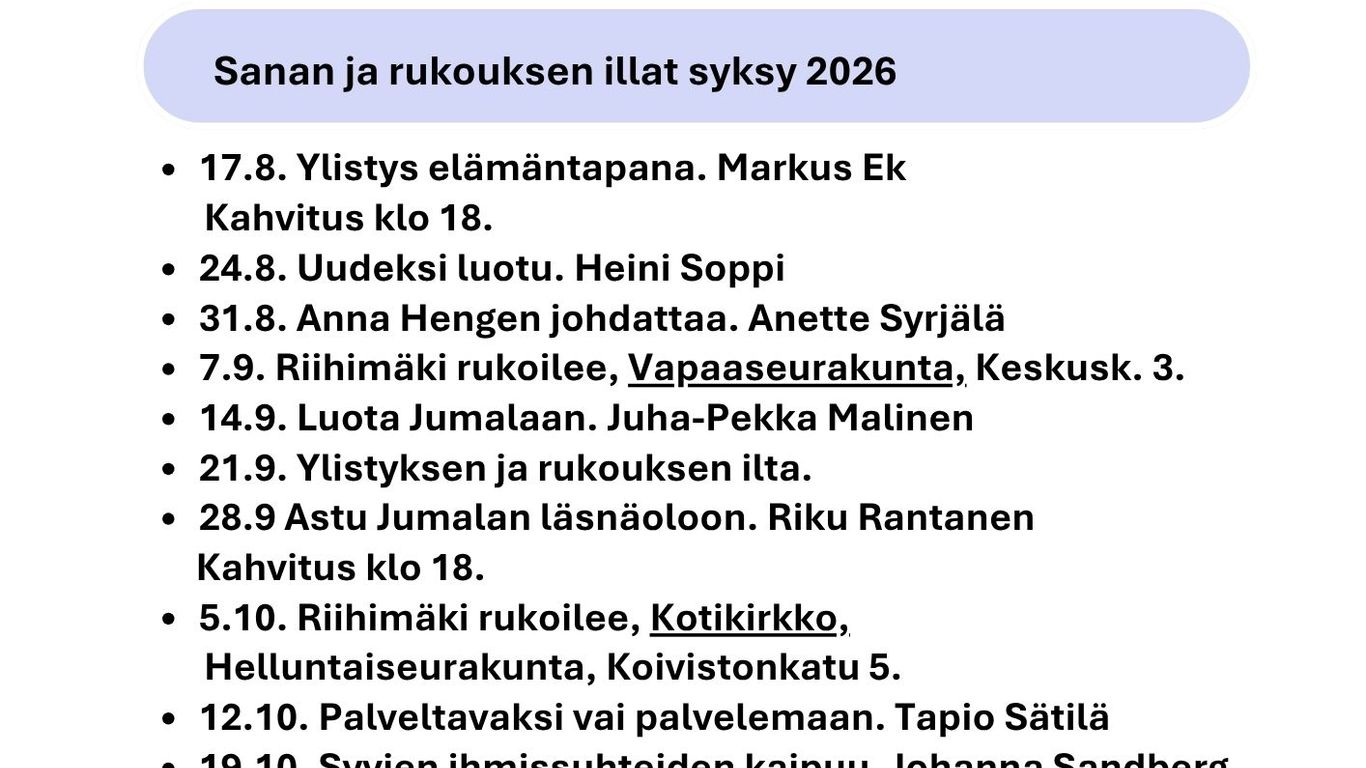 Sanan ja rukouksen ilta